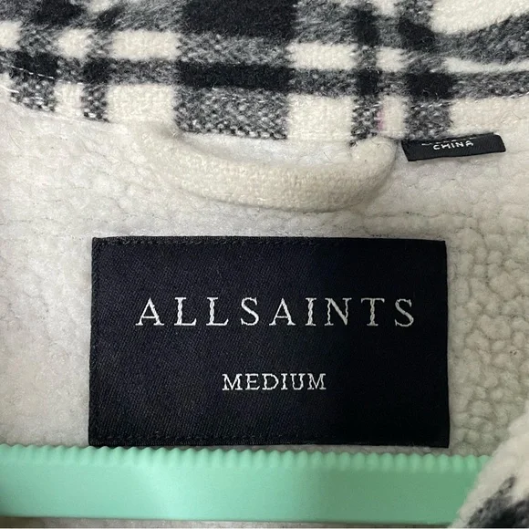AllSaints Luella Check Jacket Black White Buffalo Plaid Medium Sherpa Lined - Picture 3 of 12